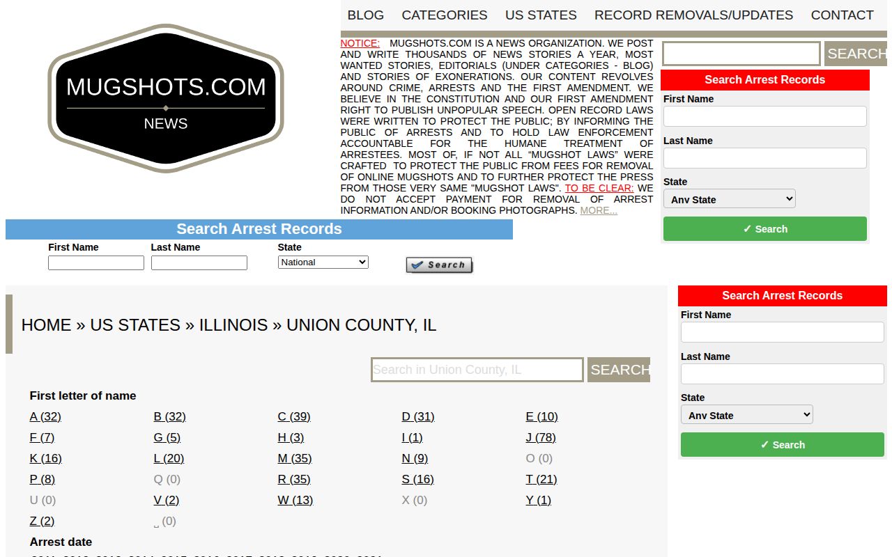 Unofficial Mugshots.com Union County Illinois archive