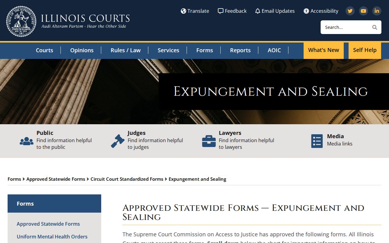 Illinois Courts sealing and expungement forms for Union County arrest records